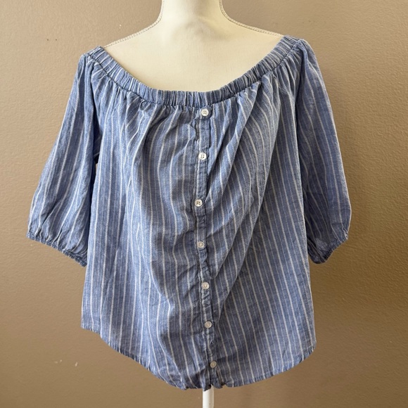 Torrid striped chambray off shoulder top size 1 - Picture 1 of 5